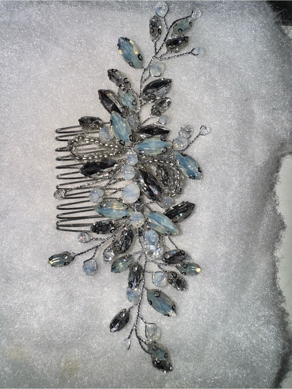 Crystal and Blue Floral Hair Comb - Elegant Women’s Hair Accessory